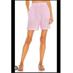 Frankies Bikinis Lou Linen Gingham Shorts in Pink Picnic Size: S